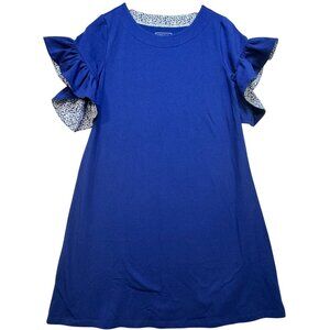 Duffield Lane Women's Shift Mini Dress Stretch Size S Blue Ruffle Sleeve Floral